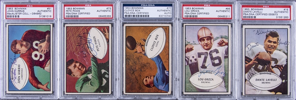 1953 Bowman Football Signed Cards PSA/DNA-Graded Collection (5 Different) Including Hall of Famers